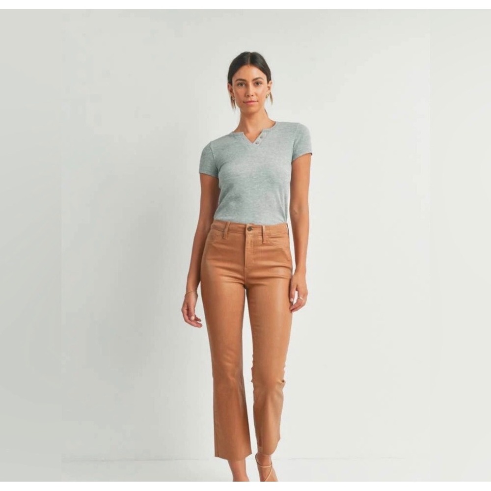 Just Black Denim Cropped Kick Flare Womens 26 Camel Coated Jeans BP393J-C Boho